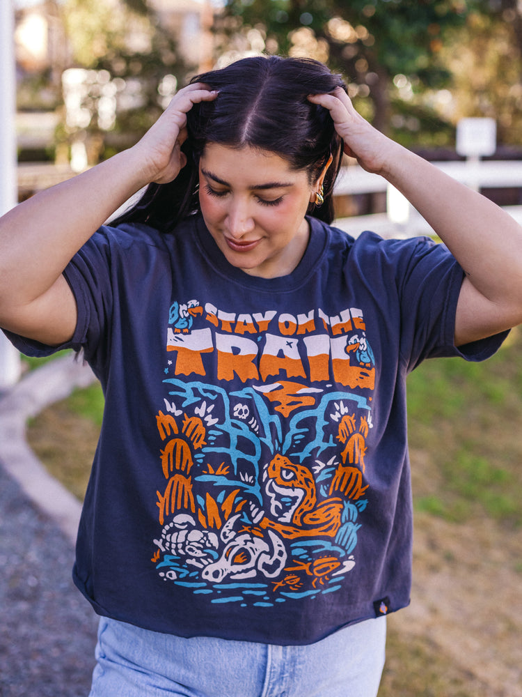Stay on the Trail Ladies Boxy Crop Tee - Iconic Arizona